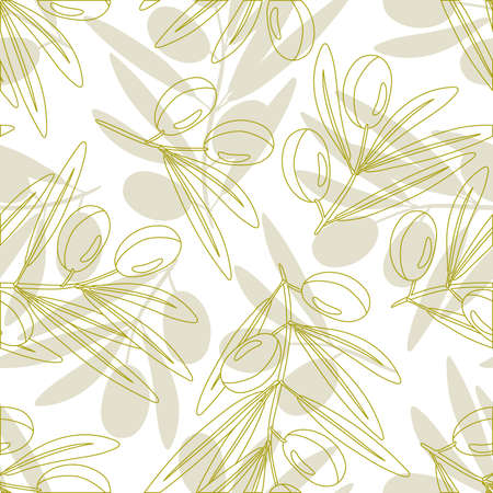 Green branch. Seamless pattern with fresh olives. Berry and leaves. illustration with olive fruits and branche in Flat design.のイラスト素材