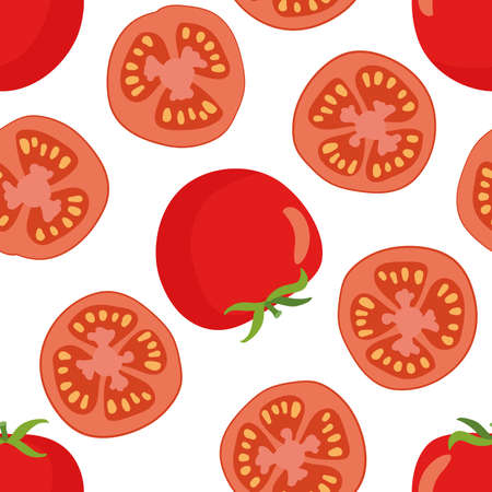 Seamless pattern with red tomatos. Fresh farm vegetables. Ingredients for cooking. Flat design style for menu, cafe, restaurant digital paper, wallpaper, textile fabric, wrapping paper.のイラスト素材