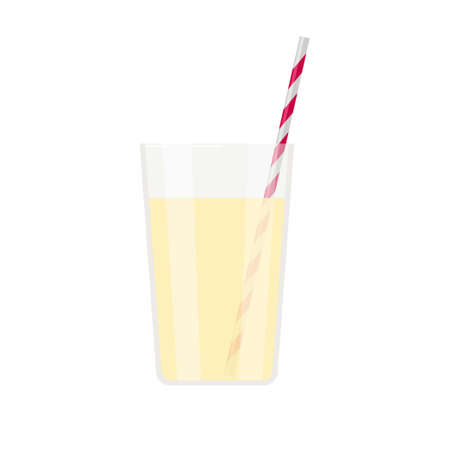 Glass with juice or lemonade and straw for drinking isolated on white background. Summer yellow cocktail. Drink Advertising for pub, bar, restaurant menu, party decor, beverage templateのイラスト素材