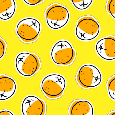 Orange fruit hand drawn sketch seamless pattern. Bright fruit. Outline vector illustration. Fresh...