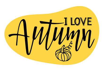 I love Autumn lettering with pumpkin sketch. Thanksgiving, Halloween, Autumn holidays sign. Fall season element for scrapbook, card, poster, invitation, sticker, poster, gifts design for Fall lover.のイラスト素材