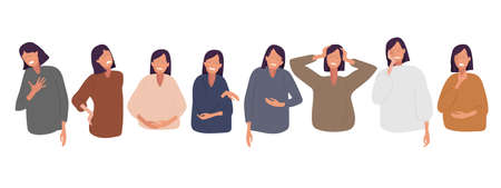 Different types of pain. Collection of unhappy people suffering chest pain, back pain, abdominal,...