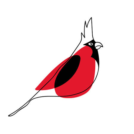 Red Male Northern Cardinal. Red bird with crested. Hand Drawn Cute Bird Linear Vector sketch icon isolated. Seasonal doodle. New year, Christmas, winter symbol. Bright red bird. Cardinalis cardinalisのイラスト素材