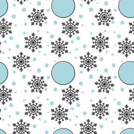 Seamless pattern with Round Geometric Shapes and snowflakes. Background for Magazine, wallpaper, textiles, wrapping, postcard, cover design, prints. New Year and Christmas flat vector illustrationのイラスト素材