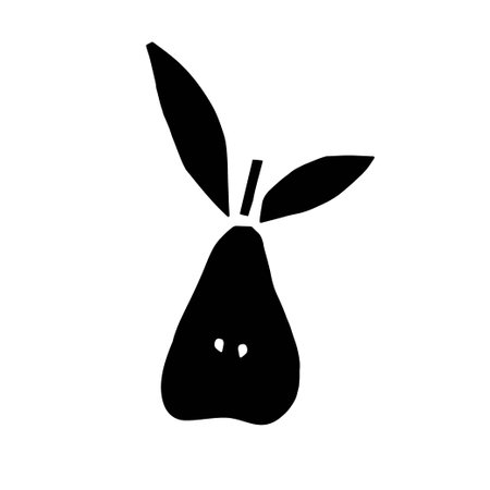 Pear fruit with leaf hand drawn sketch isolated on white background. Silhouette vector illustration.  Organic food eco template for menu, pear jam and juice labelのイラスト素材