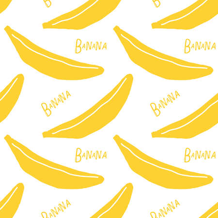 Banana seamless pattern. Childish bananas hand drawn sketch. Tropical food repeated background. Silhouette vector illustration. Repeated food eco template for menu, textile, wrapping paper, wallpaperのイラスト素材