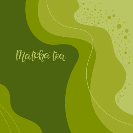 Abstract matcha green Tea background. Smooth green waves Flat vector isolated. Japanese Traditional Healthy Drink. Drink background for bar, restaurant menu, party decor, beverage templateのイラスト素材