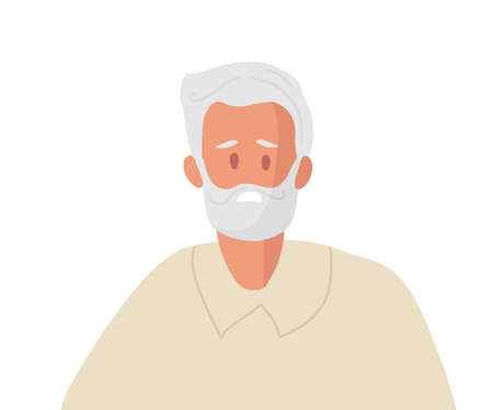 Sad elderly Man. Tired old man with beard with gray hair. Mature Man experiences stress, detression, fear, confusion. Mental health concept vector for elderly man. Flat vector illustrationのイラスト素材