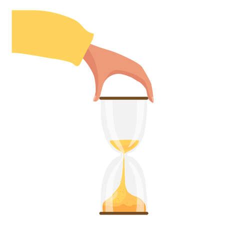 Human Hand holding Hourglass timer isolated clock. Running sandglass. Sandglass Icon. Sand Timer....