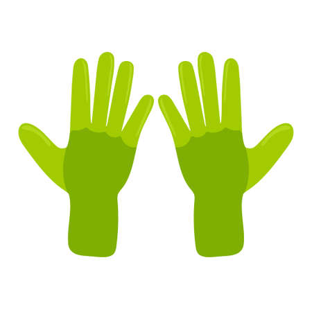 Green gardening Gloves. Pair of gloves. Isolated on white background. Housekeeping service. Spring agriculture sign. Vector illustration flat design.のイラスト素材