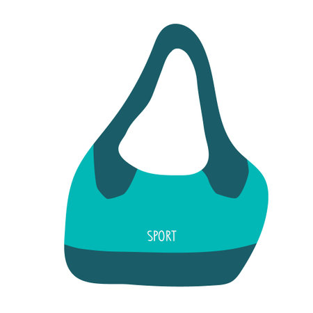 Blue Sport Bag isolated on white background. fitness bag. Flat vector illustration In Sketch Style. Bag for sportswear and equipment, workout, training, fitness, yoga.のイラスト素材
