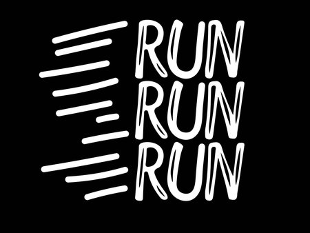 sport quote. Run Run Run lettering isolated white on black background. fast motion effect. Motivational phrase. Hand drawn design for banner, flyer, brochure, card, posterのイラスト素材
