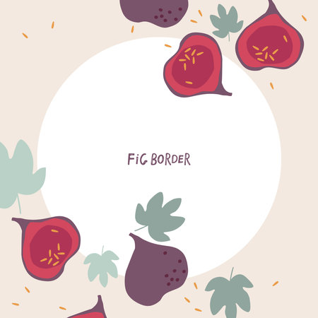 Figure border. Fruits with leaf hand drawn sketch isolated. Frame with Whole fruit and cut half. silhouette vector illustration. Natural food template for menu, juice label, card design with copy spaceのイラスト素材