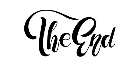 The end calligraphy lettering isolated black on white background. Vector Typography illustration about ending. Handwritten design for banner, flyer, card, movie, cinema. Inspirational quote The endのイラスト素材