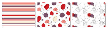 Abstract Seamless pattern. Three pattern set. Abstract figure, spots, stripes. collage contemporary backgrounds. Freehand Repeated prints for textile, wrapping paper, wallpaper, cover designのイラスト素材