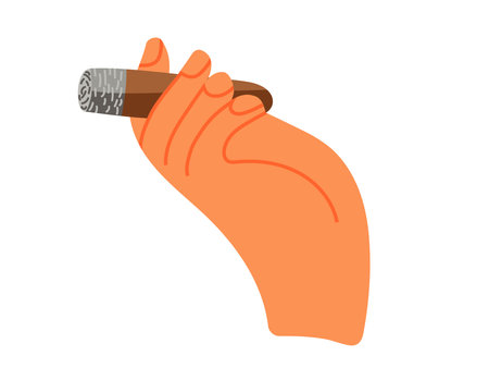 Smoker hand. Human hand holding cigar isolated on white background. Man or woman smoking. Flat vector illustration. Addiction, harm to health, smoking kills concept, Bad habits. Dangers of smoking.のイラスト素材