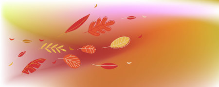 Autumn wind. Leaves flying. Hand drawn autumn vector illustration. Leaves Falling. Leaf sketch icon symbols isolated on gradient background. Natural print for harvest festival, Thanksgiving dayのイラスト素材
