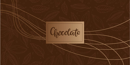 Chocolate wrapper. Wrapper pattern. Chocolate background with cocoa beans and hand drawn lettering. Seamless pattern. Repeated Vector for poster, card, label, sticker, logo. Chocolate bar packaging.のイラスト素材