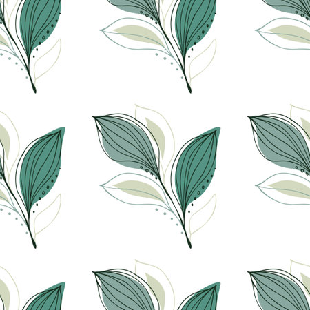 Seamless leaves pattern. Abstract wedding bouquet. Floral foliage, Green Botanical art design for wallpaper, wrapping, packing, textile, scrapbooking, invitation, card. Decorative Natural element.のイラスト素材