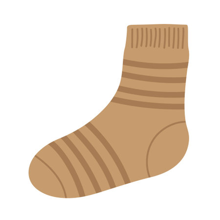 Sock. Striped print sock in flat style isolated on white background. Funny warm sock. Hand drawn winter autumn cozy accessory. Trendy design elementのイラスト素材