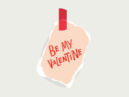 Flat illustration piece of paper with handwritten phrase I Love You, attached with bright red tape for expressing love. For greeting cards, social media, romantic messages. Vector Hand letteringのイラスト素材