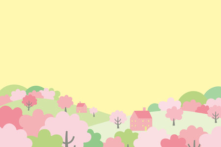 Vector illustration of spring cityscape and landscape with cherry blossomsãのイラスト素材