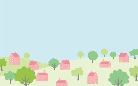 Spring cityscape landscape vector illustrationのイラスト素材