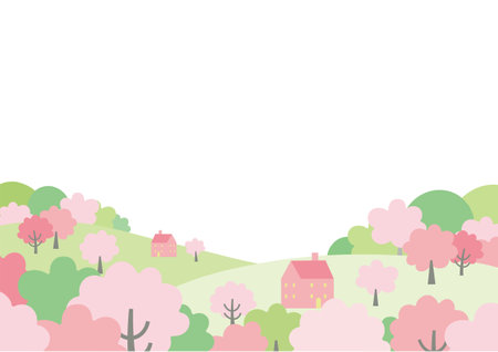 Vector illustration of spring cityscape and landscape with cherry blossomsãのイラスト素材