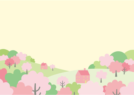 Vector illustration of spring cityscape and landscape with cherry blossomsãのイラスト素材