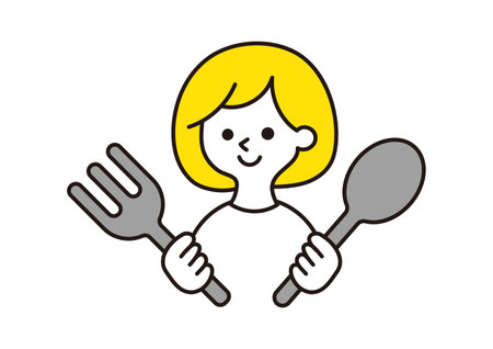 Clip art of woman with spoon and forkのイラスト素材