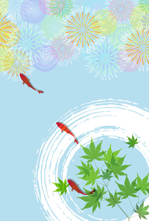 Fireworks Goldfish Japanese Pattern Backgroundのイラスト素材
