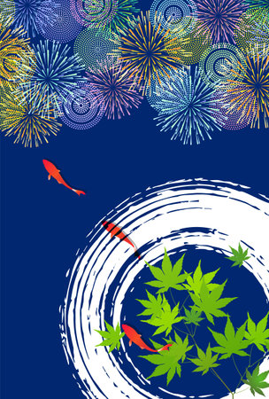 Fireworks Goldfish Japanese Pattern Backgroundのイラスト素材