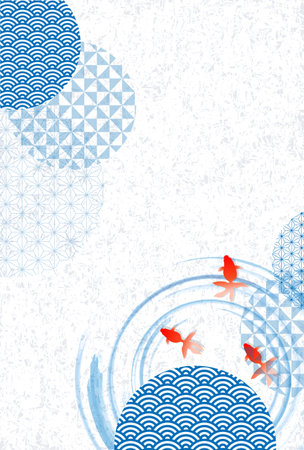 Japanese Pattern Summer Watercolor Backgroundの写真素材