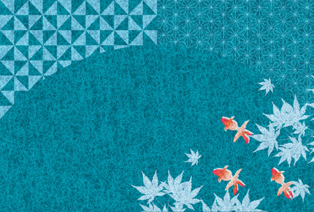 Goldfish Maple leaves Japanese Pattern Backgroundのイラスト素材