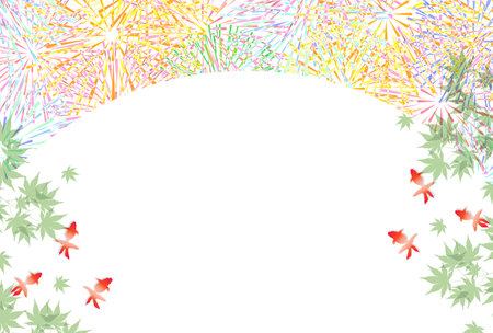 goldfish maple fireworks summer backgroundのイラスト素材