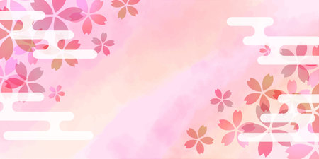 Cherry Blossoms Japanese Pattern Watercolor Backgroundのイラスト素材
