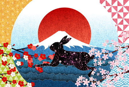 New Year's card Fuji Plum Backgroundの写真素材