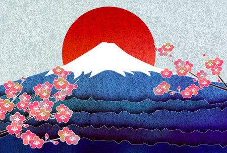 New Year's card Fuji Plum Backgroundのイラスト素材