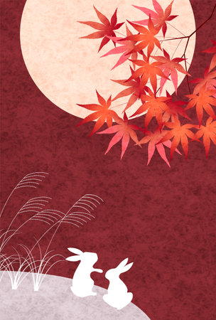 Fifteen Nights Moon Viewing Silver Grass  Backgroundのイラスト素材