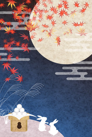 Fifteen Nights Moon Viewing Silver Grass  Backgroundのイラスト素材