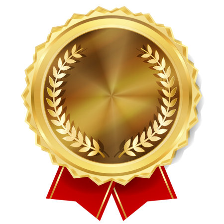 medal ribbon gold laurel iconのイラスト素材