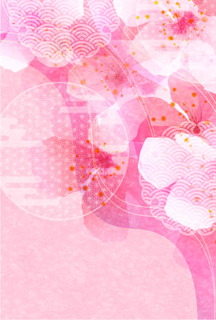Cherry Blossoms Japanese Pattern Watercolor Backgroundのイラスト素材
