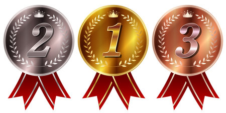 medal crown gold ribbon iconの写真素材