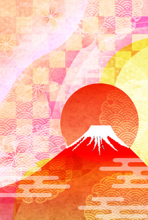 Fuji Japanese Pattern Nengajo Backgroundのイラスト素材