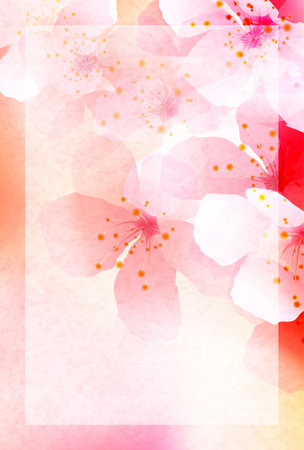 Cherry Blossoms Japanese Pattern Watercolor Backgroundのイラスト素材