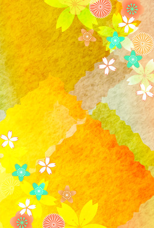 Cherry Blossoms New Year's Card Watercolor Backgroundのイラスト素材