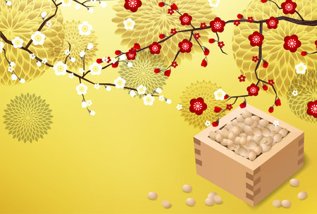 Setsubun Masu Plum Beans Spring Backgroundのイラスト素材