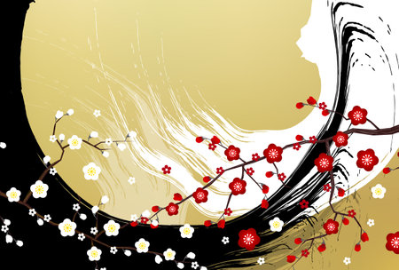 Ume  Fan  Japanese Pattern  Backgroundのイラスト素材