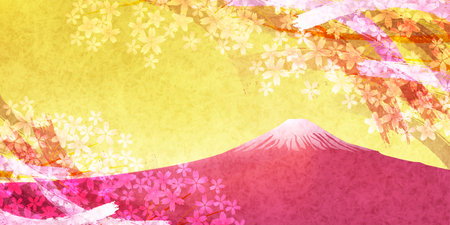 Cherry Blossoms Fuji Watercolor Backgroundのイラスト素材