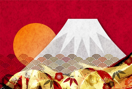 Fuji New Year's card Japanese paper Backgroundのイラスト素材